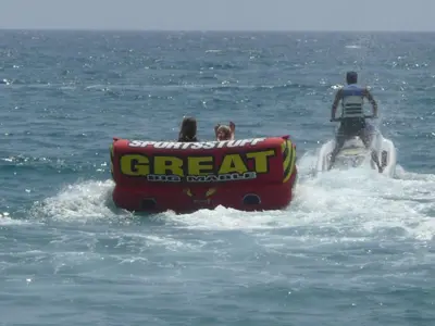 a group of people riding on a boat in the water at Sunny Garden Limassol Star in Limassol