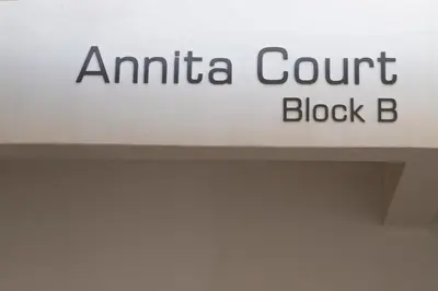 a sign for the amici court block is shown at Annita Court Bock B, Apt3 in Ayia Napa