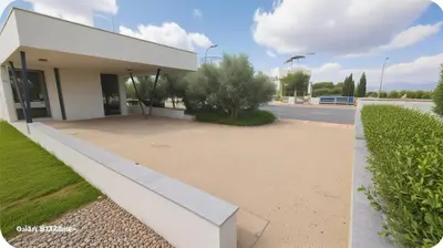 two pictures of a building with a parking lot at Beachfront Luxury Villa Tranquility in Ayia Napa