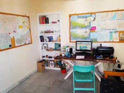 an office with a desk with a computer on it at NEX Hostel in Nicosia