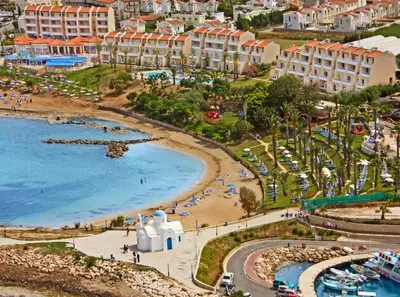 an aerial view of a beach in a resort at MyroAndrou Beach Hotel Apartments in Protaras