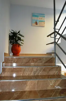 an orange potted plant sitting on top of stairs at Millie's Apartments in Ayia Napa