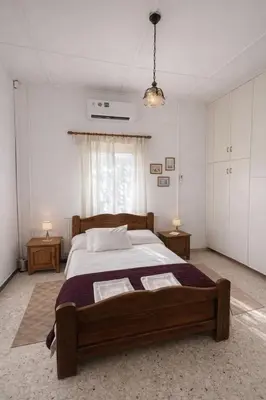 a bedroom with a large bed and two night stands at Forest Park Villa in Lemithou
