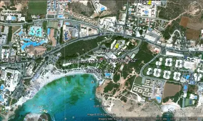 a map of a city with a river and buildings at Nissi Sandy Bay C09 in Ayia Napa