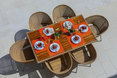 an overhead view of a table with food on it at Protaras Beachfront Villa Pietra in Protaras