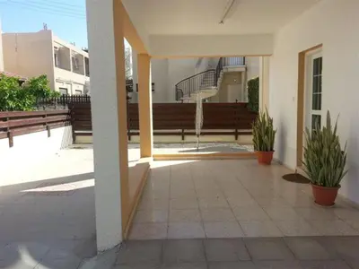 an empty patio with a staircase in a building at Philippou Beach Villas & Apartments in Larnaka