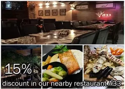 a collage of pictures of food in a restaurant at Fine Designed Flat 302 in Larnaka