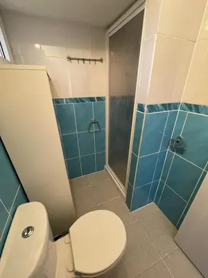 a bathroom with a toilet and a shower at 1bd next to Dasudi in Limassol