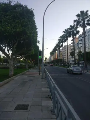 a green traffic light on a city street with palm trees at Hawaii Royal Gardens in Limassol