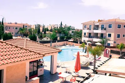 a view of a swimming pool from a building at Seana Villa Protaras in Paralimni