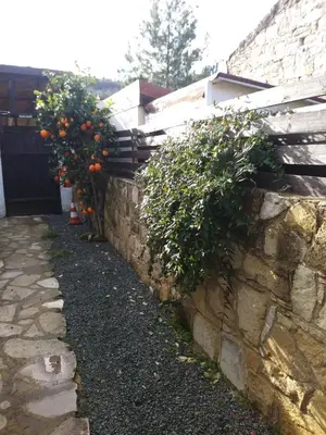 a stone retaining wall with orange trees on it at The Spidaki in Lania