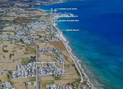 an aerial view of my infinity view of the beach at Infinity View Villa in Ayia Napa