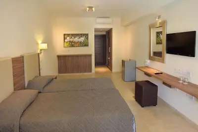 a bedroom with a bed and a flat screen tv at Nelia Gardens in Ayia Napa