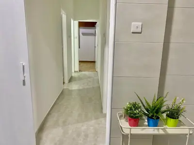 a hallway with potted plants on a table at Tsimintia Apt 25 in Larnaka