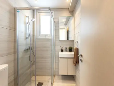 a bathroom with a shower and a sink at Villa Zoe in Protaras