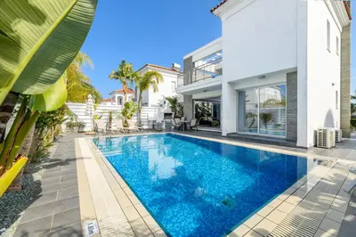 an image of a swimming pool in a house at Blue Pelagos Villa in Protaras