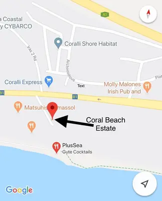 a map of the local beach estate at Modern 2 bedroom Beach Apartment in Limassol