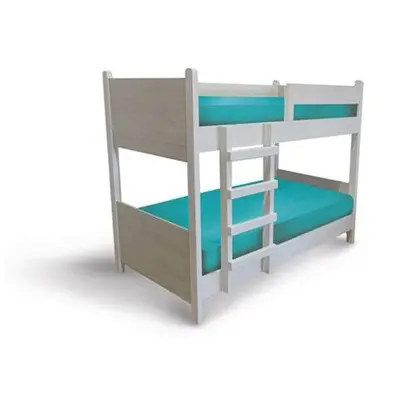 a bunk bed with a ladder on a white background at Karousos Beach Rooms in Ayia Napa