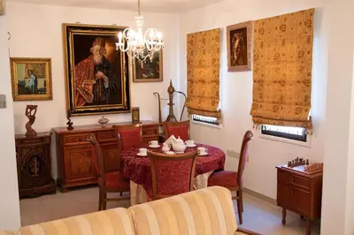a dining room with a table and chairs at Luxury Apartment, near Pinikoudes beach in Larnaka