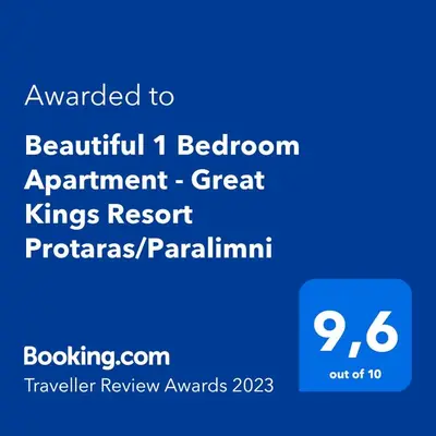 a screenshot of a phone with the text upgraded to beautiful bedroom apartment great kings at Elegant 1 Bedroom Apartment - Great Kings Resort Protaras, Kapparis in Paralimni