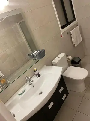a bathroom with a white sink and a toilet at City Comfort Rooms in Larnaka