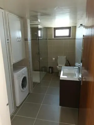 a bathroom with a toilet sink and a washing machine at Kakopetria Heights in Kakopetria