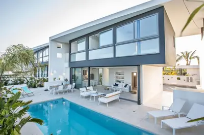an image of a house with a swimming pool at The White H Villa, Protaras, Fresh and Peaceful in Paralimni