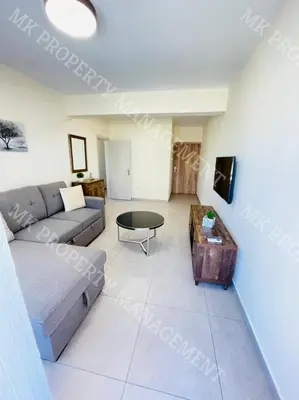a living room with a couch and a table at Milos City Center Apts No.34 in Larnaka