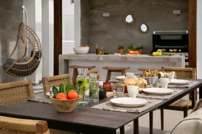 a table with food on it in a kitchen at Lora Pearl Luxury Villa in Protaras
