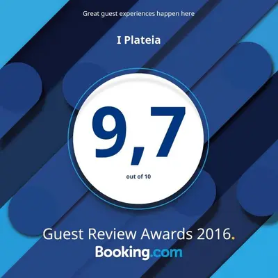 a poster for the guest review awards bookning event at I Plateia in Kalopanayiotis