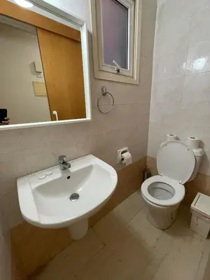 a bathroom with a sink and a toilet and a mirror at 3Bdr in Nicosia in Strovolos