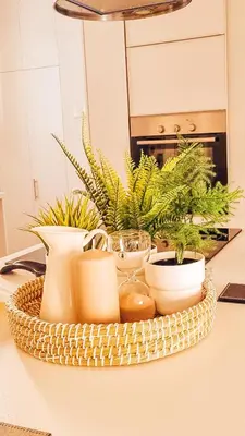 a tray with plants and bowls on a counter at Newly Renovated Super-Chic Apartment in Nicosia