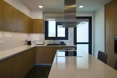 a kitchen with a counter top and a sink at Phaedrus Living: Sea View Anna Residence 302 in Limassol