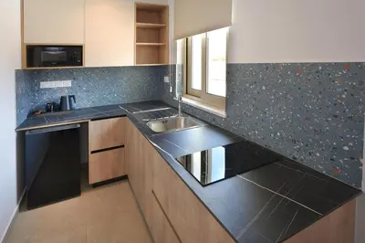 a kitchen with a sink and a counter top at Panas Villas in Ayia Napa
