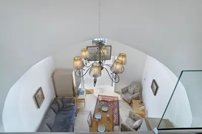 an overhead view of a living room with cardboard boxes at To Hani - Kamara Studio in Nicosia