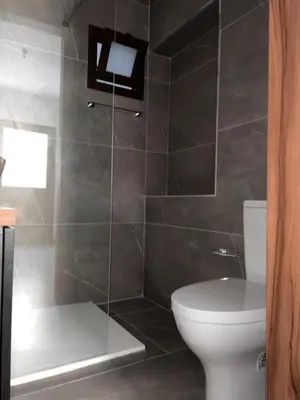 a bathroom with a toilet and a shower at Maria's Apartment 2 in Galata