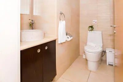 a bathroom with a sink and a toilet at Villa Emily in Protaras