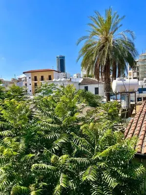 a view of a city with palm trees and buildings at Demetra 1 Bdr Down Town Nicosia in Nicosia