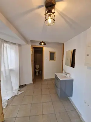 a bathroom with a sink and a toilet at Aprosmeno Jacuzzi House 3 With Private Pool in Agros