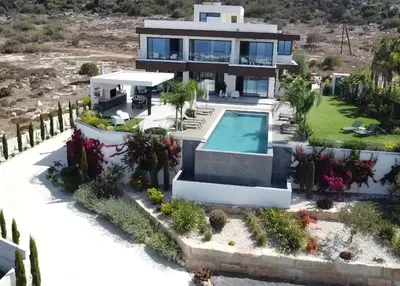 an aerial view of a house with a swimming pool at The Oasis in Protaras