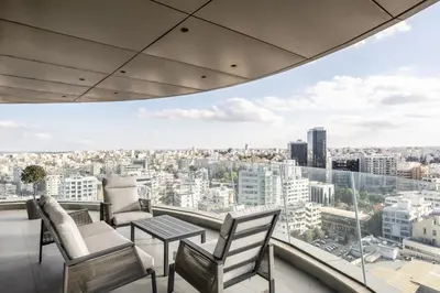 a balcony with a view of a city at 360 Nicosia-3 bedrooms Panoramic Deluxe Residence in Nicosia