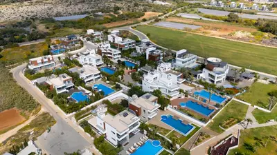 an aerial view of a house with a pool at Vivo Mare Beachfront Villas - Vista in Ayia Napa
