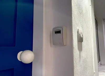 a close up of a door with a knob on it at Central Ground Floor Apartment in Nicosia