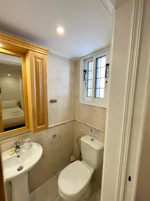 a bathroom with a toilet and a sink at Dream Beachfront Bungalow in Limassol