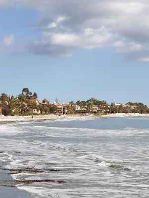 a view of the beach from the shoreline at Seafront Beach House in Meneou