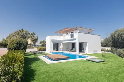 a villa with a swimming pool in a yard at Ayia Napa Holiday Villa Svd2 in Ayia Napa