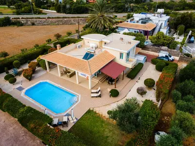 an aerial view of a house with a swimming pool at Cape Greco Villa Anastel 2 in Ayia Napa