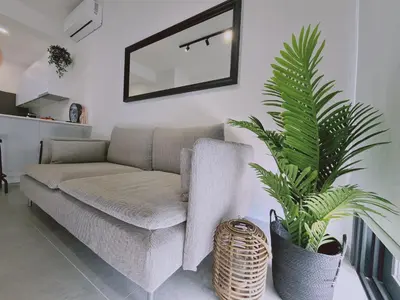 a living room with a couch and a plant at STAY Anemone 19 in Protaras