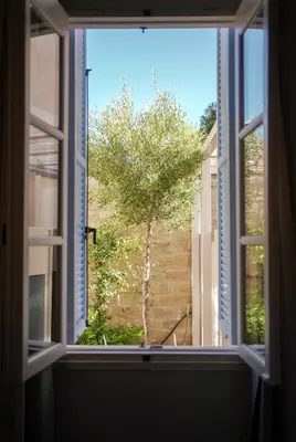 an open window with a view of a tree at Heart Hotel in Limassol