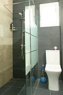 a bathroom with a toilet and a shower at ALEX APARTMENT in Strovolos